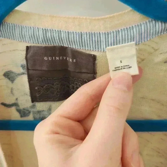 Guinevere Open Front Cardigan Size Small Ivory Floral Beige Tan Anthro #Q381 - Picture 2 of 5